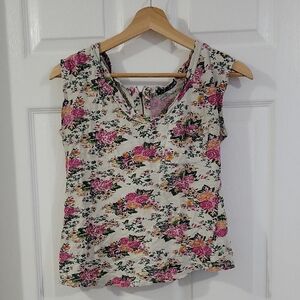 Floral Sleeveless Top - Pink and Cream